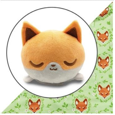 Plushie Tote Bag: Light Green Foxes Tote Bag + Orange & White Fox Plushie