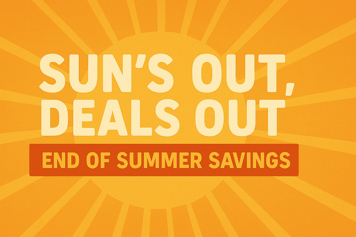 Colorful banner for Contrarian’s Game Cafe’s 'Sun’s Out, Deals Out!' event, featuring bold text 'End-of-Summer Savings' with a sunny, summer-themed background and vibrant game-inspired design elements.