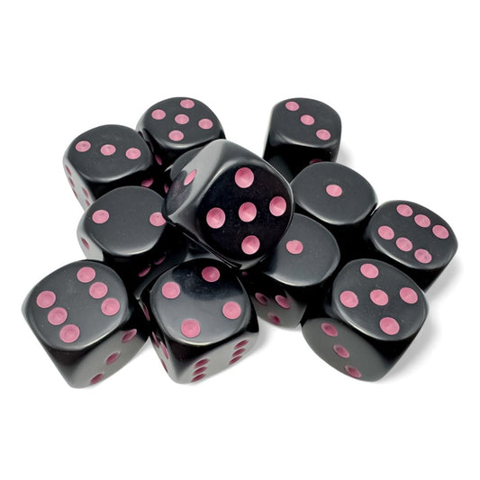 Opaque: 16mm d6 Black/pink Dice Block 12 dice