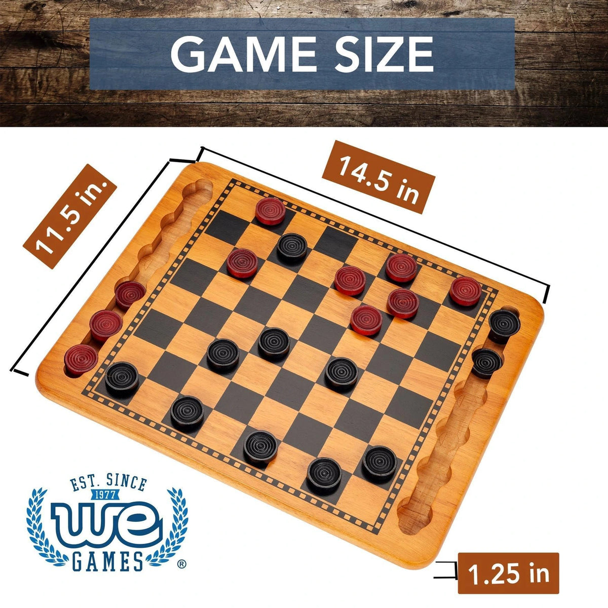 14.5 in. Red and Black Solid Wood Checkers Set