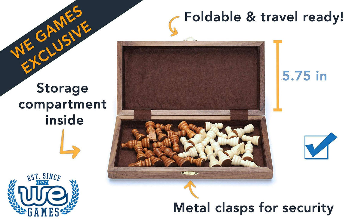 We Games Folding Wood Travel Chess Set - 11.5 in. Board, 2.6 in. King