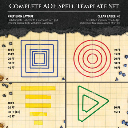DND Area of Effect Spell Templates - Set of 16 AOE Markers for RPG
