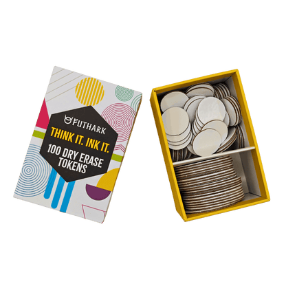 Futhark 100 Dry Erase Tokens for DND – Reusable RPG Tokens in 2 Sizes for Combat Tracking, Initiative, Conditions, and Effects – Reusable Circle Markers for Tabletop Board Games Accessories 100 PCS