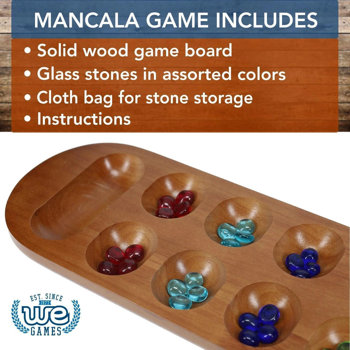 Mancala Board Game with Walnut Stain - 22 in