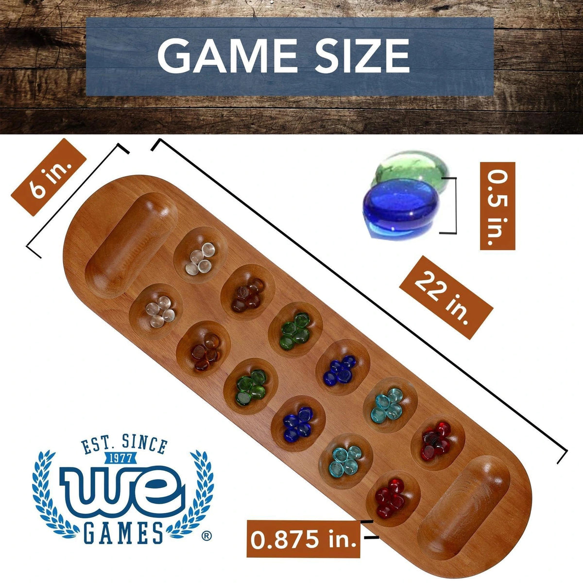 Mancala Board Game with Walnut Stain - 22 in