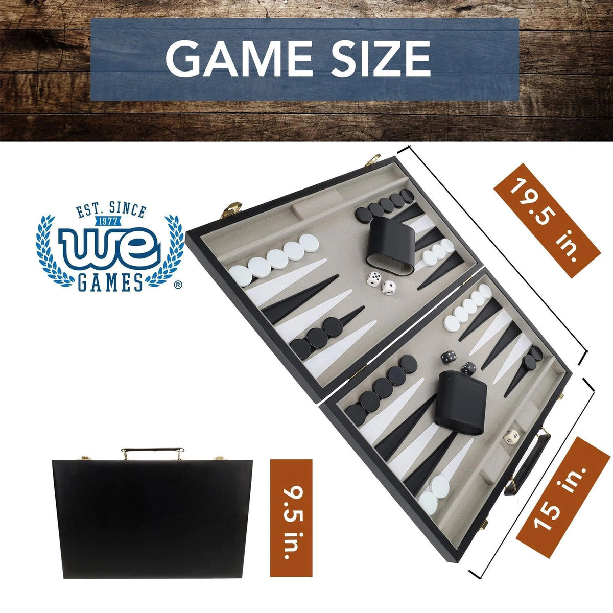 We Games Black Leatherette Backgammon Set, 14.75 Inches