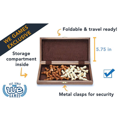 We Games Folding Wood Travel Chess Set - 11.5 in. Board, 2.6 in. King