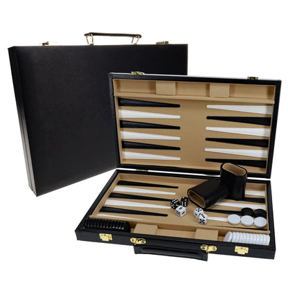 We Games Black Leatherette Backgammon Set, 14.75 Inches