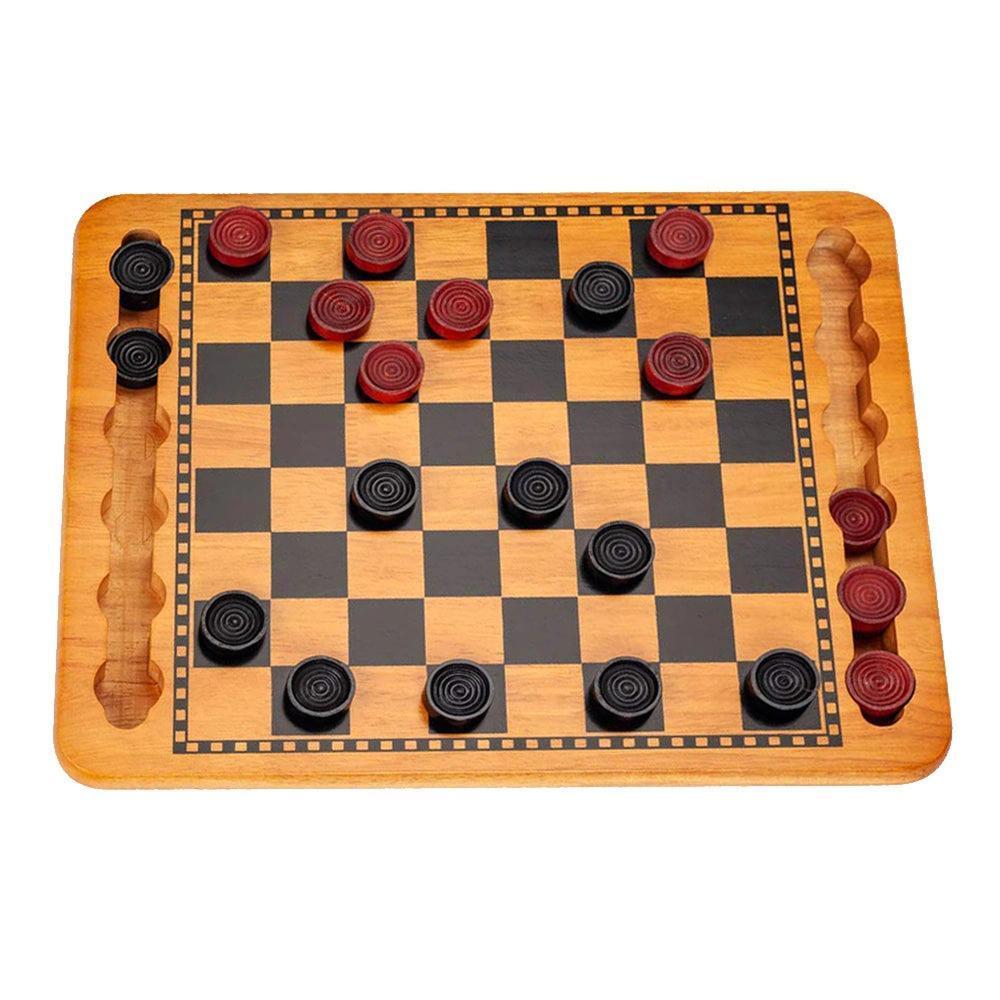 14.5 in. Red and Black Solid Wood Checkers Set