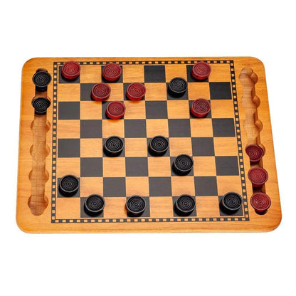 14.5 in. Red and Black Solid Wood Checkers Set
