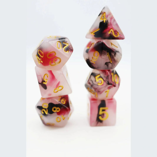 Black and Red Opalescent Jade RPG Dice Set